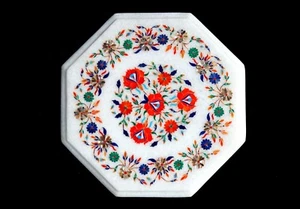 12" white Marble Table Top Inlay marquetry work handmade home decor - Picture 1 of 1