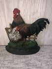 CAST IRON ROOSTER AND HEN DOOR STOP VINTAGE HAND PAINTED FARM  12 1/2"