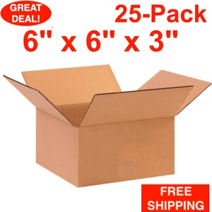 25-Pack 6" x 6" x 3" Cardboard Corrugated Shipping Boxes Moving Box Bundle - Picture 1 of 24