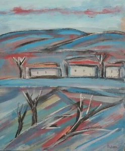 VINTAGE EXPRESSIONIST OIL PAINTING LANDSCAPE SIGNED - Picture 1 of 14
