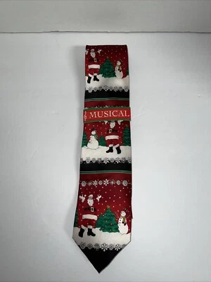 Corbata Musical Navidad SEARS Roja Santa Escarchada Copo de Nieve Vacaciones Seda Nueva con Etiquetas Foto 1 de 4