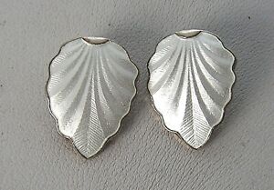 Vintage Sterling Norway Fenn Jensen Pearl White Shell Shaped Enamel Earrings #5