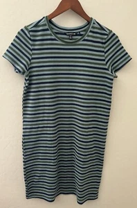 Toad & Co. Short Sleeve Striped Blue Green Windmere ll Dress with Pockets Medium - Picture 1 of 7