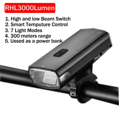 ROCKBROS Bike Super Bright Headlight 3000 Lumen Temperature Control Smart Light - Image 1 of 4