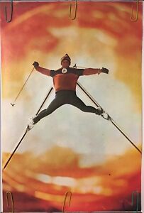 Affiche originale vintage 1968 hiver saut à ski olympique 1970 imprimé sport pin-up années 70