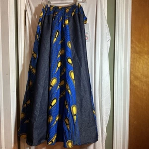 Maxi Falda Jessica Taylor Azul Estampado Denim Pavo Real Tribal Africano S/M - Imagen 1 de 4