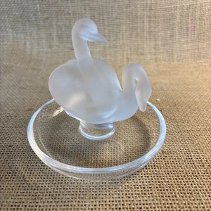 Lalique France DOUBLE SWAN Trinket Dish/Ring Holder, Frosted, Signed Damage? - Picture 1 of 8