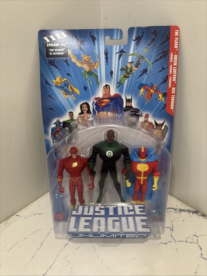 Paquete de 3 figuras Justice League Unlimited - Flash, Linterna Verde y Tornado Rojo Foto 1 de 3