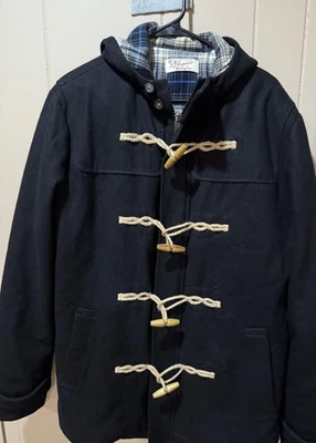 Penguin By Munsingwear Jacket Mens Large Black Plaid Lined Hooded Toggle Duffle - Image 1 of 4