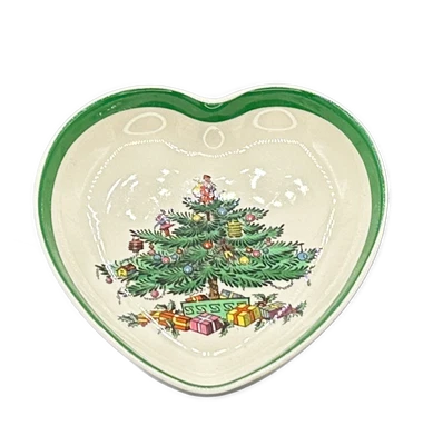 Spode рождественская елка блюдо в форме сердца конфеты безделушка Англии винтажный - Изображение 1 из 2