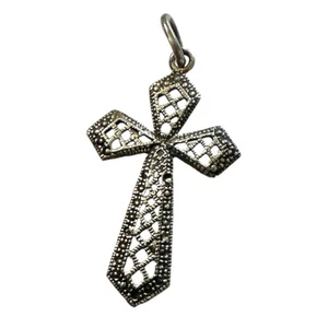 Vintage Sterling Silver Cross Pendant, Religious Jewelry, Stamped, Unisex - Picture 1 of 5