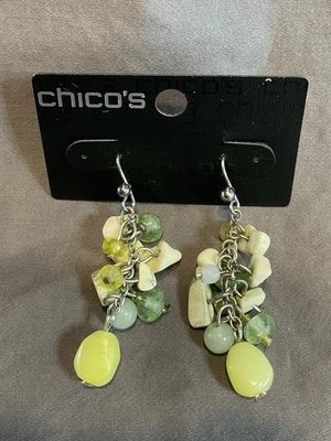 Pendientes colgantes Chico’s tono plata y piedra verde #1411 nuevos con etiquetas Foto 1 de 4