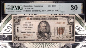 1929 $50 National Currency *OWENTON* KY Fr#1803-1 PMG VF30 CH#2868 *TYPE 1* - Picture 1 of 7