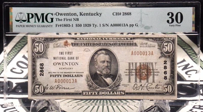 1929 $50 National Currency *OWENTON* KY Fr#1803-1 PMG VF30 CH#2868 *TYPE 1* - Image 1 of 4