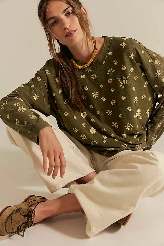 Camiseta Free People We The Free Backyard Talla Grande Cuello Redondo Estampado Floral Top XL Foto 1 de 4