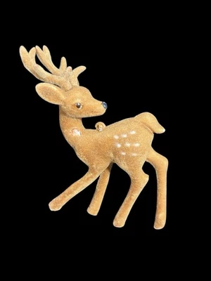 Enfeite de Natal vintage meados do século moderno dos anos 50 molde de sopro flocado 5" renas - Imagem 1 de 4