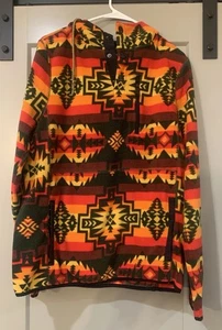 DRAVUS Fleece 1/4 Snap Hoodie Mens S Southwestern Aztec Print Tribal Snap Boho - Picture 1 of 7