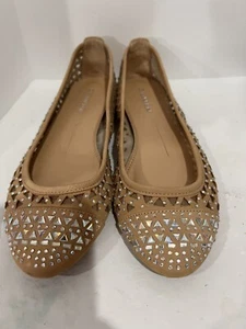 Gianni Bini-Ballet Flats-Rhinestones-Tan-Size 6.5 Perforated Studded Sparkly - Picture 1 of 6
