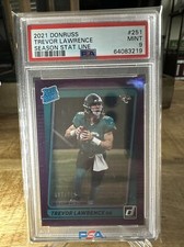 Trevor Lawrence 2021 Donruss Season Stat Line Purple RC /500 PSA 9 Mint Pop 45