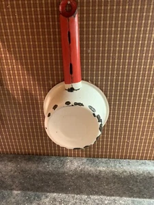 Padella di latta rossa e bianca smaltata vintage - Foto 1 di 4