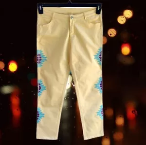 Pantalones de mezclilla para mujer Andree amarillos talla L tiro medio pierna recta bordados - Imagen 1 de 16