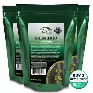 Mullein Leaf Tea Bags 3-Pack, 90 Caffeine-free Herbal Leaf Tea Bags by Zokiva - Picture 1 of 11