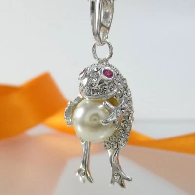 A662 Anhänger Frosch 925 Silber Schmuck mit Swarovski Elements Kristalle & Perle - Bild 1 von 4