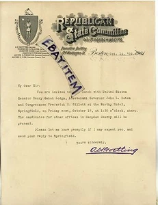 1902 A H GOETTING Boston Massachusetts REPUBLICAN STATE PARTY COMMITTEE Cox Snow - Picture 1 of 1