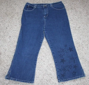 VTG SECOND 2nd GENERATION CROPPED DENIM JEANS SZ 14 YOUTH GIRLS STARS IMPRINTED - Picture 1 of 9
