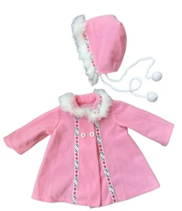 Pink Doll Dress Coat with Matching Hat Fur Trim 4 Buttons Rose Trim - Picture 1 of 2