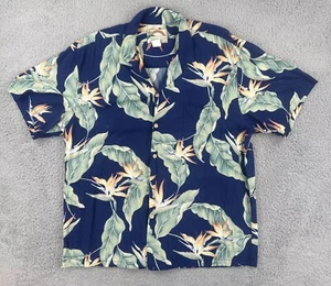 Vintage Paradise Found Mens XL Blue Rayon Button Up Floral Hawaiian Camp Shirt - Picture 1 of 19