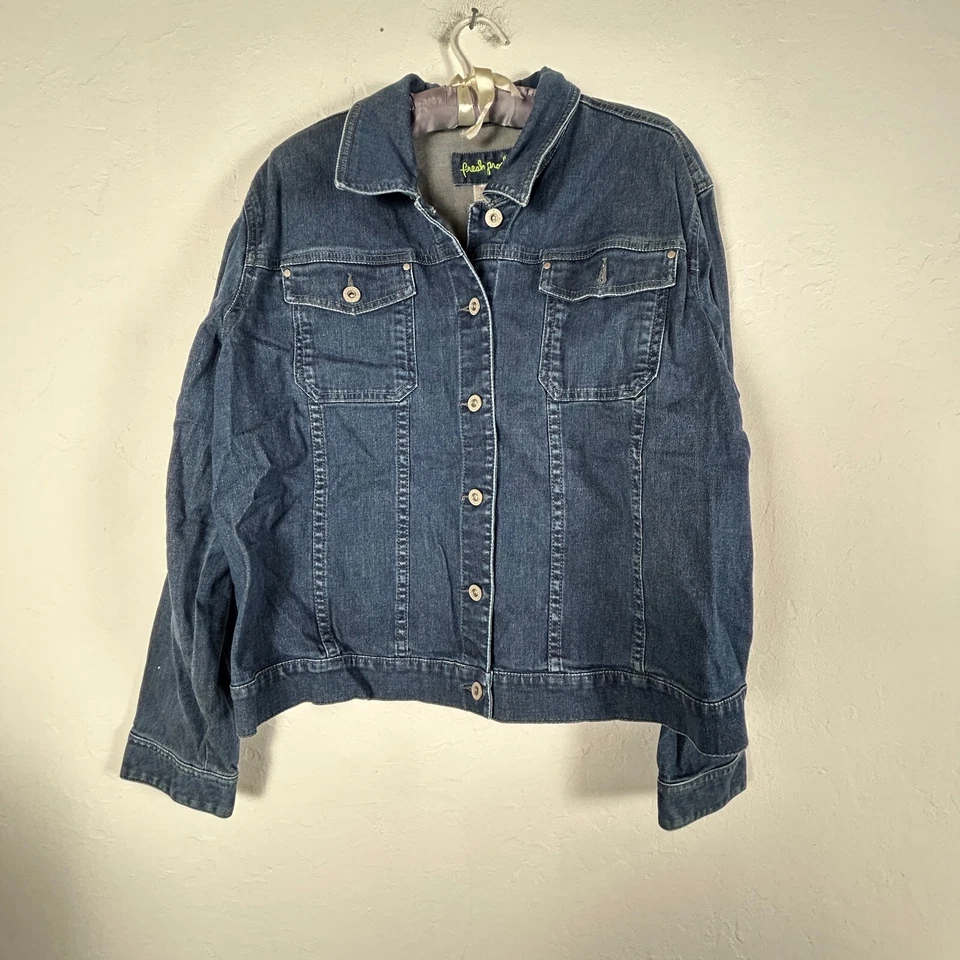 Chaqueta vaquera con botones Fresh Produce para mujer talla XXL azul bolsillos elásticos Foto 1 de 4