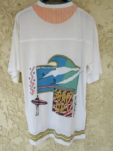 T-shirt SURF'S UP vintage années 80 90 rétro jersey blanc collection plage L - Picture 1 of 4