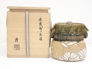 5293076: JAPANESE TEA CEREMONY RED ORIBE WATER JAR / MIZUSASHI 