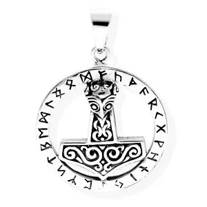 Amulett Kette Anhänger keltisch Mjölnir Thors Hammer Runenring 925 Silber 36082 - Bild 1 von 4