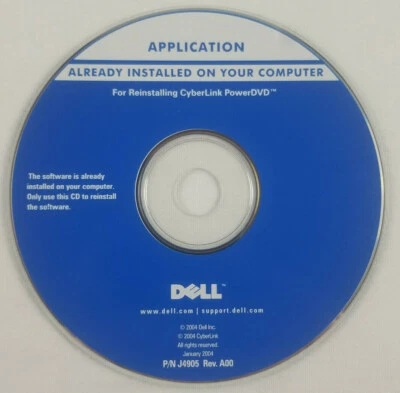 Dell Applications DVD CD P/N J4905 Rev A00 January 2004 Cyberlink PowerDVD - Image 1 of 2