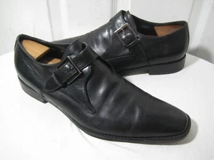 ERMENEGILDO ZEGNA COUTURE BLACK LEATHER MONK STRAP  OXFORDS SHOES MEN SIZE 10 D - Picture 1 of 18