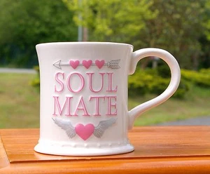 Soul Mate Pink Hearts Arrow Wings 12oz Valentine Coffee Mug by Russ Berrie - Picture 1 of 8