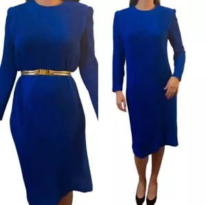 1980’s Leslie Fay Blue Long Sleeved Dress, So Glam! Made in the USA, Size 14/M/L - Picture 1 of 9