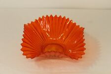 Vintage MCM Mid Century Modern Orange Glass Candy Dish Ruffled Abstract Design