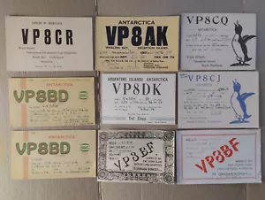 Lote de 9 tarjetas de radioaficionado QSL de colección: estaciones de las islas antárticas (1949-1958) - Imagen 1 de 20