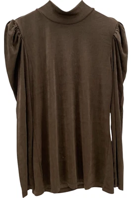 IMAN Global Chic Mock-Neck Shirred Sleeve Knit Top Brown - Image 1 of 2