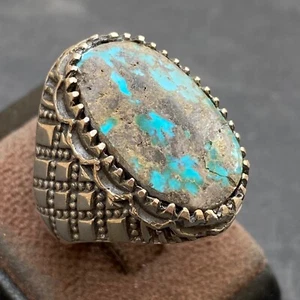 Big Sterling Silver men ring Handmade Jewelry Natural Turquoise Rings شجري فيروز - Picture 1 of 10