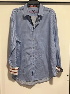 Robert Graham X Shirt Men 2XL Blue Stripe Long Sleeve Tailored Fit  Flip Cuff - Picture 1 of 15