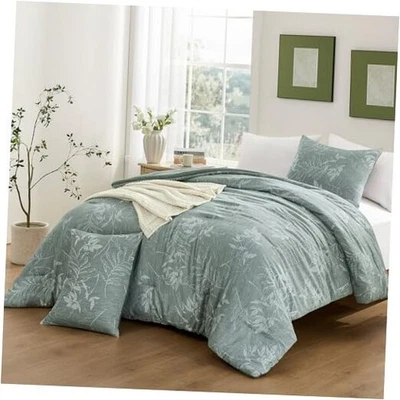  Comforter Set - 3 Pieces Bedding Comforter Sets Botanical Queen Dark Green - Image 1 of 4