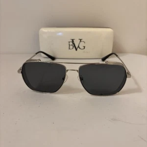 BVG Silver & Black Fashion Bergie Men’s Sunglasses Aviator Designer $99 Msrp - Picture 1 of 9