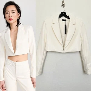 Alice + Olivia Abbott Vegan Blazer Crop Ecru White City Classy Women's 6 NEW - Picture 1 of 11