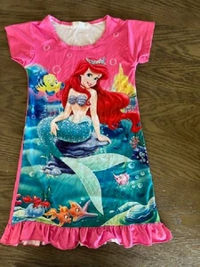 E BEI K NIGHTGOWN S/S HOT PINK THE LITTLE MERMAID PRINT 130 (7) GENTLY WORN - Picture 1 of 2