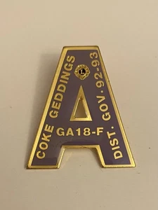 Lions GA 18-F Coke Geddings Dist. Gov. 92-93 Lapel Pin P110 - Picture 1 of 4