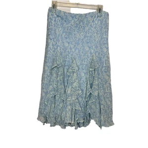 Lauren Ralph Lauren Rock Gr. M geblümt blau Rüschen gefüttert Midi Baumwolle Seide - Bild 1 von 7